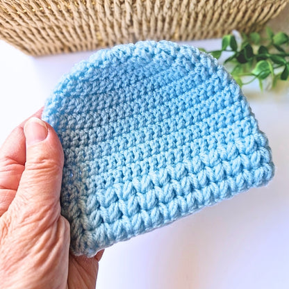Sky Blue Crochet Baby Gift Set Hat & Booties Puff Stitch - Newborn