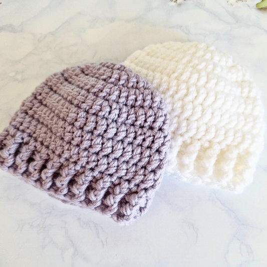 Handmade Crochet Baby Beanie Hat – Handmade, Sizes Newborn to 12 Months – Beanie Hat crafted in soft acrylic yarn and available in multiple colours by Twisted by the Sea.