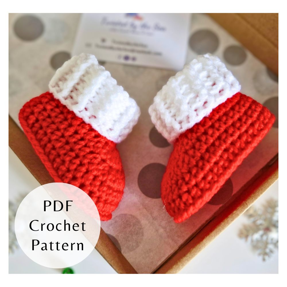 Handmade PDF Crochet Pattern Baby Booties With Ridged Cuff (Instant Download) – PDF pattern crafted in soft acrylic yarn and available in multiple colours by Twisted by the Sea.