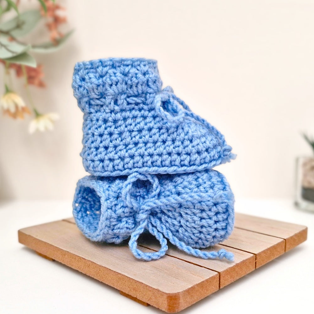 Crochet Baby Booties – Cuff with Lace Tie, Newborn Baby Shower Gift