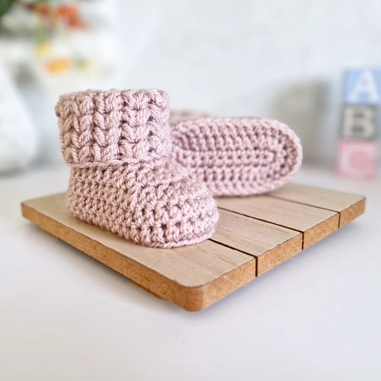 Handmade Crochet Baby Booties with Textured V Stitch Cuff - Twisted by the Sea