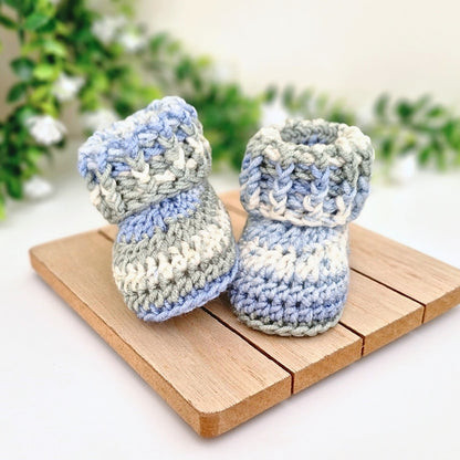Handmade Crochet Newborn Baby Gift Set - Blue Cardigan, Hat & Booties