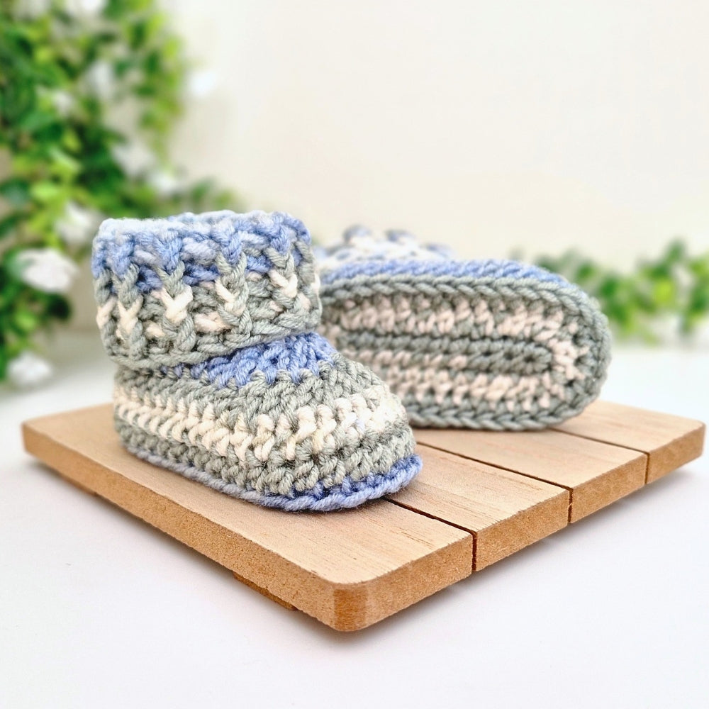 Handmade Crochet Newborn Baby Gift Set - Blue Cardigan, Hat & Booties