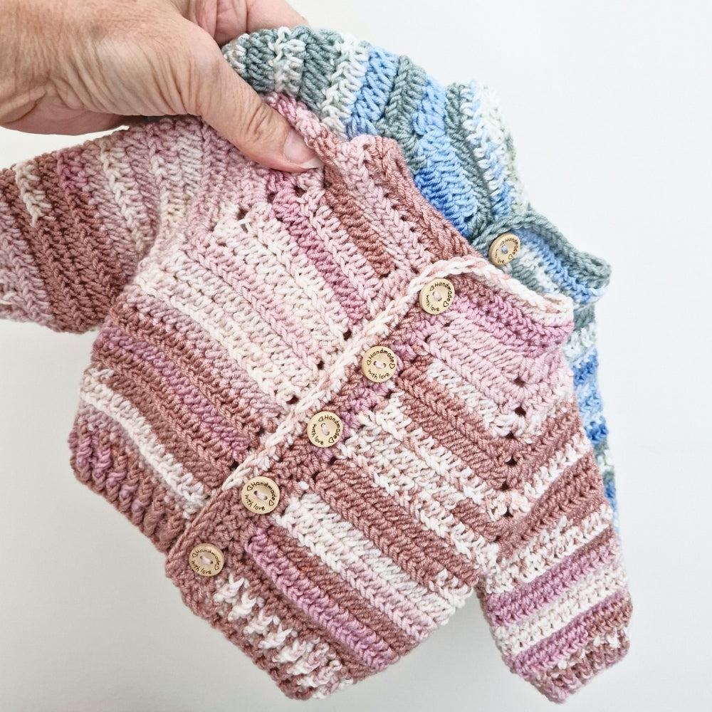 Handmade Baby Cardigan -Newborn to 2 Years in Pinks or Blue