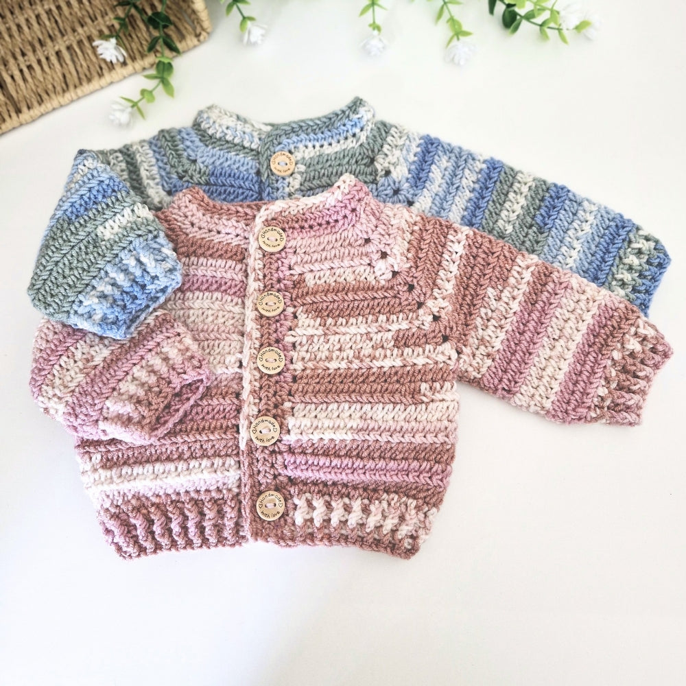 Handmade Baby Cardigan -Newborn to 2 Years in Pinks or Blue