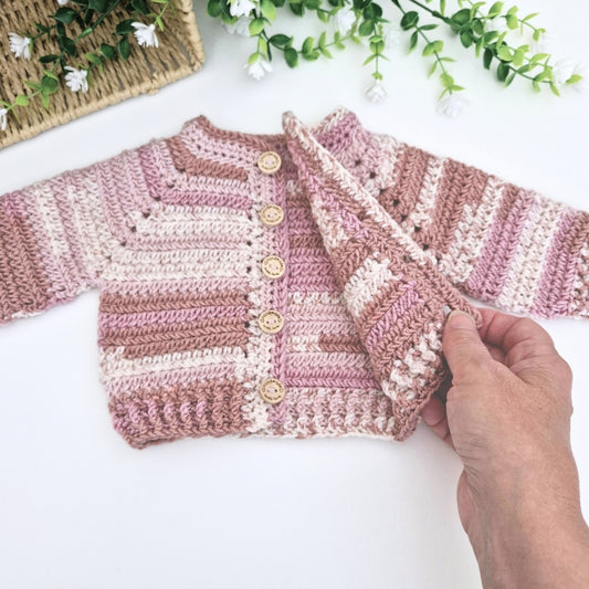 Handmade Baby Cardigan -Newborn to 2 Years in Pinks or Blue