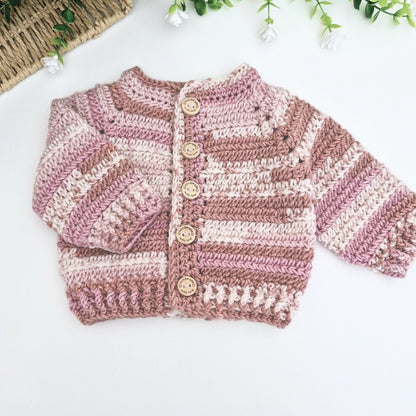 Handmade Baby Cardigan -Newborn to 2 Years in Pinks or Blue