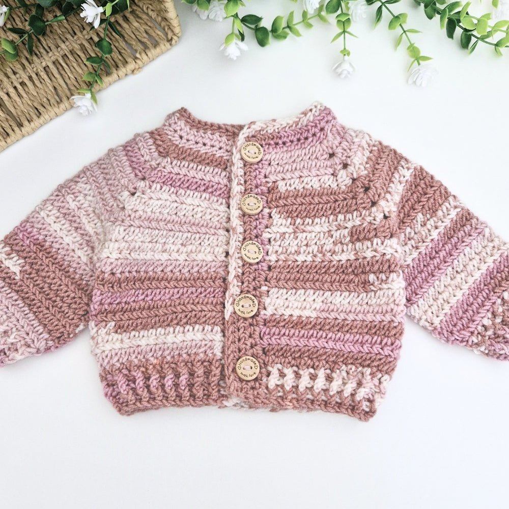 Handmade Baby Cardigan -Newborn to 2 Years in Pinks or Blue