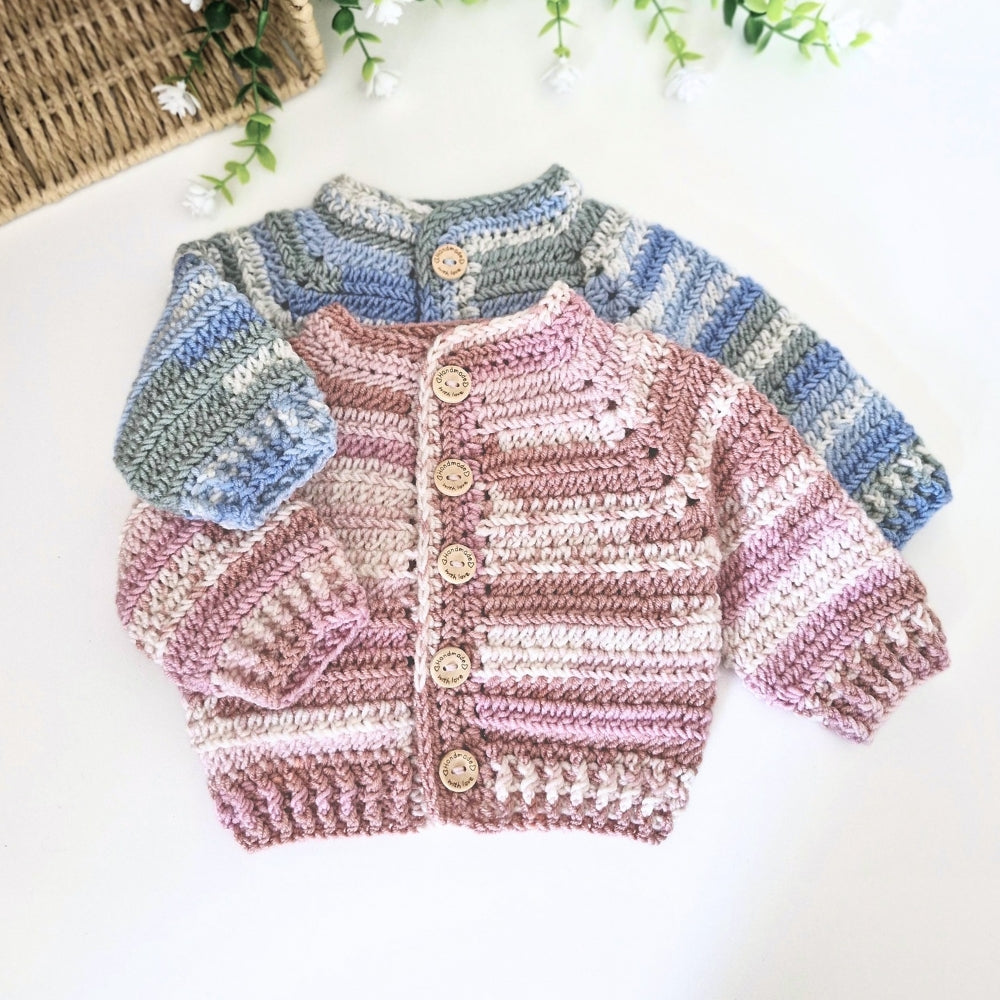 Handmade Baby Cardigan -Newborn to 2 Years in Pinks or Blue