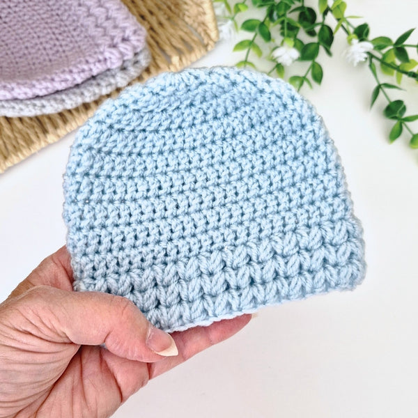 Crochet Baby Hat Puff Stitch 0–6 Months - Newborn Gift
