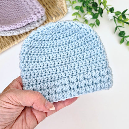 Crochet Baby Hat Puff Stitch 0–6 Months - Newborn Gift
