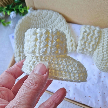 Crochet Baby Hat & Booties Set - Puff Stitch Newborn Gift