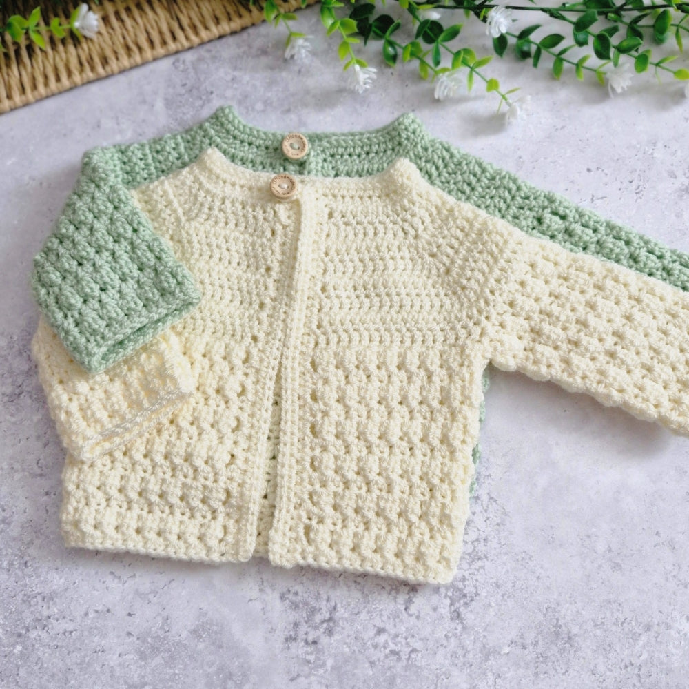 Textured Crochet Baby Cardigan – Newborn to 24 Months