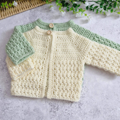 Textured Crochet Baby Cardigan – Newborn to 24 Months