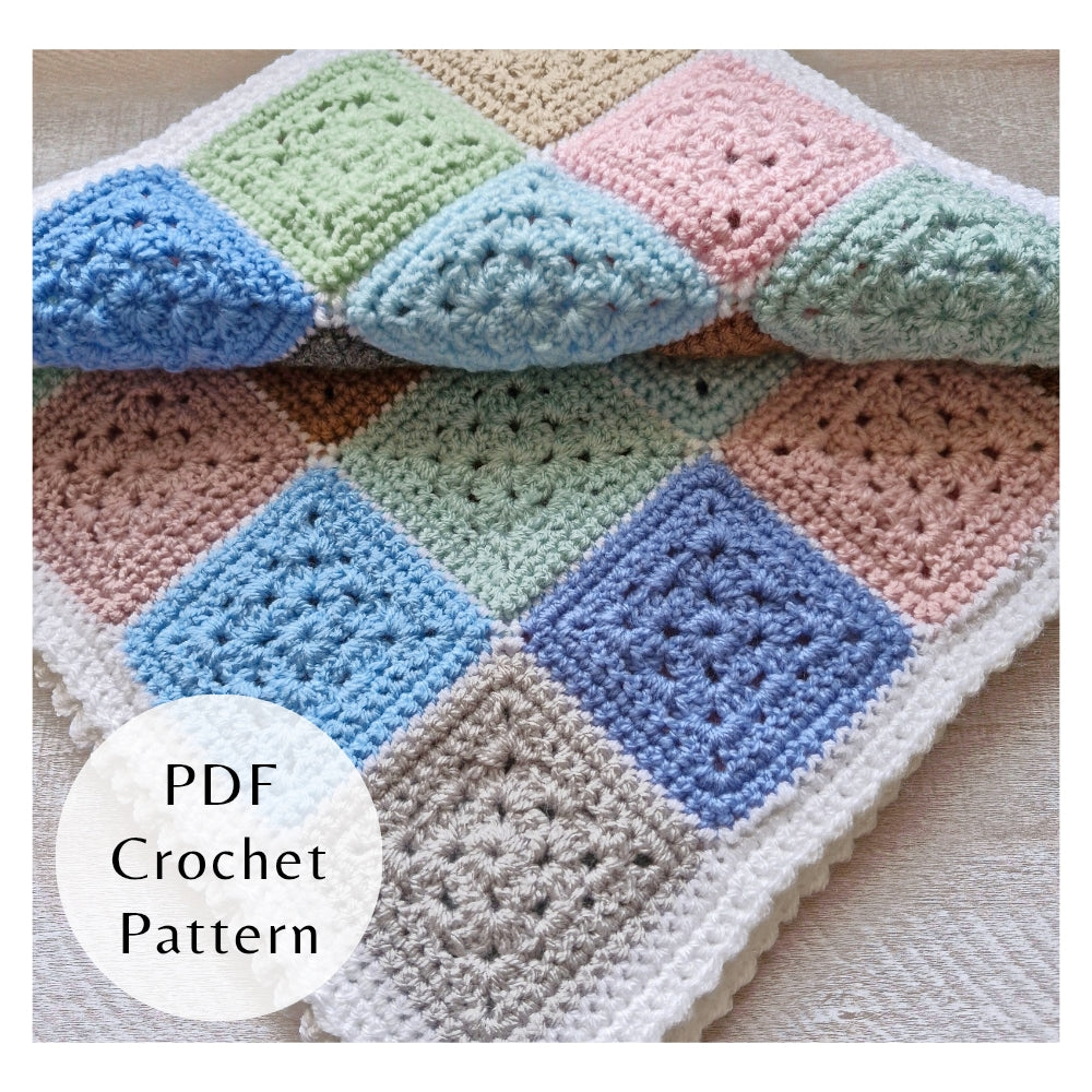 PDF Crochet Granny Square Baby Blanket Pattern No. 2 – Scrap Yarn Friendly (Instant Download) - Twisted by the Sea