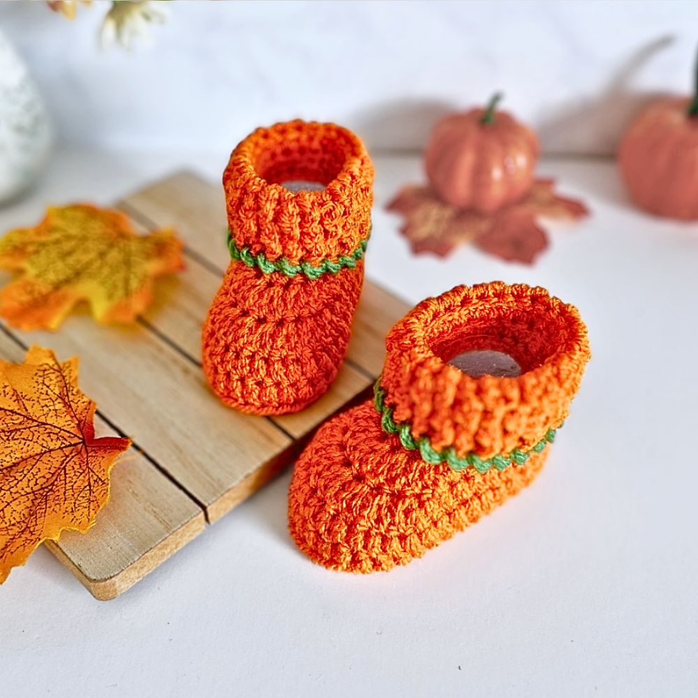 Handmade Pumpkin Crochet Baby Booties - Halloween Gift