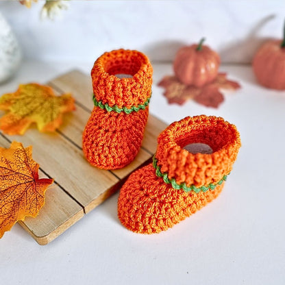 Handmade Pumpkin Crochet Baby Booties - Halloween Gift