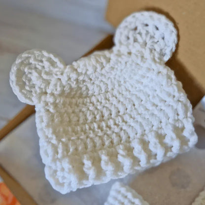 Handmade Crochet Teddy Bear Baby Hat – Newborn to 6 Months, Soft & Cosy Beanie - Twisted by the Sea