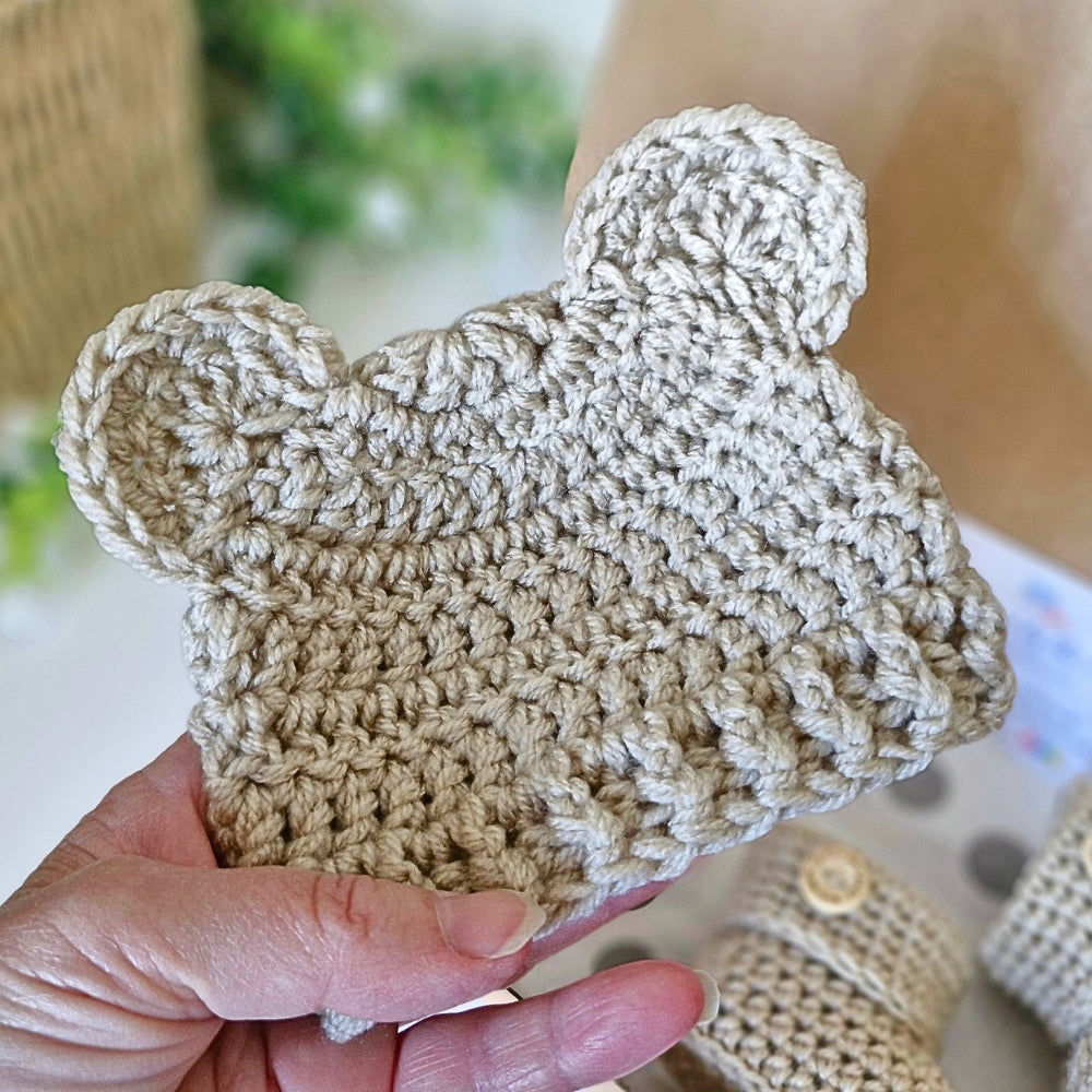 Crochet Teddy Baby Set – Hat & Booties Newborn Gift
