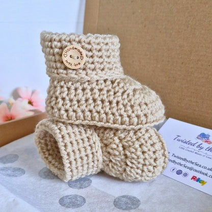 Handmade Crochet Teddy Bear Hat and Bootie Set – Newborn to 6m - Twisted by the Sea