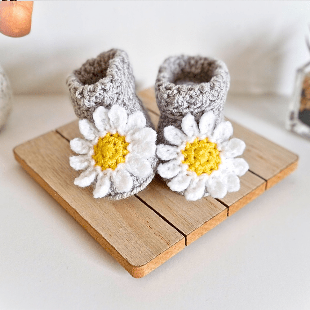 Handmade Crochet Daisy Baby Hat and Booties Set - Twisted by the Sea