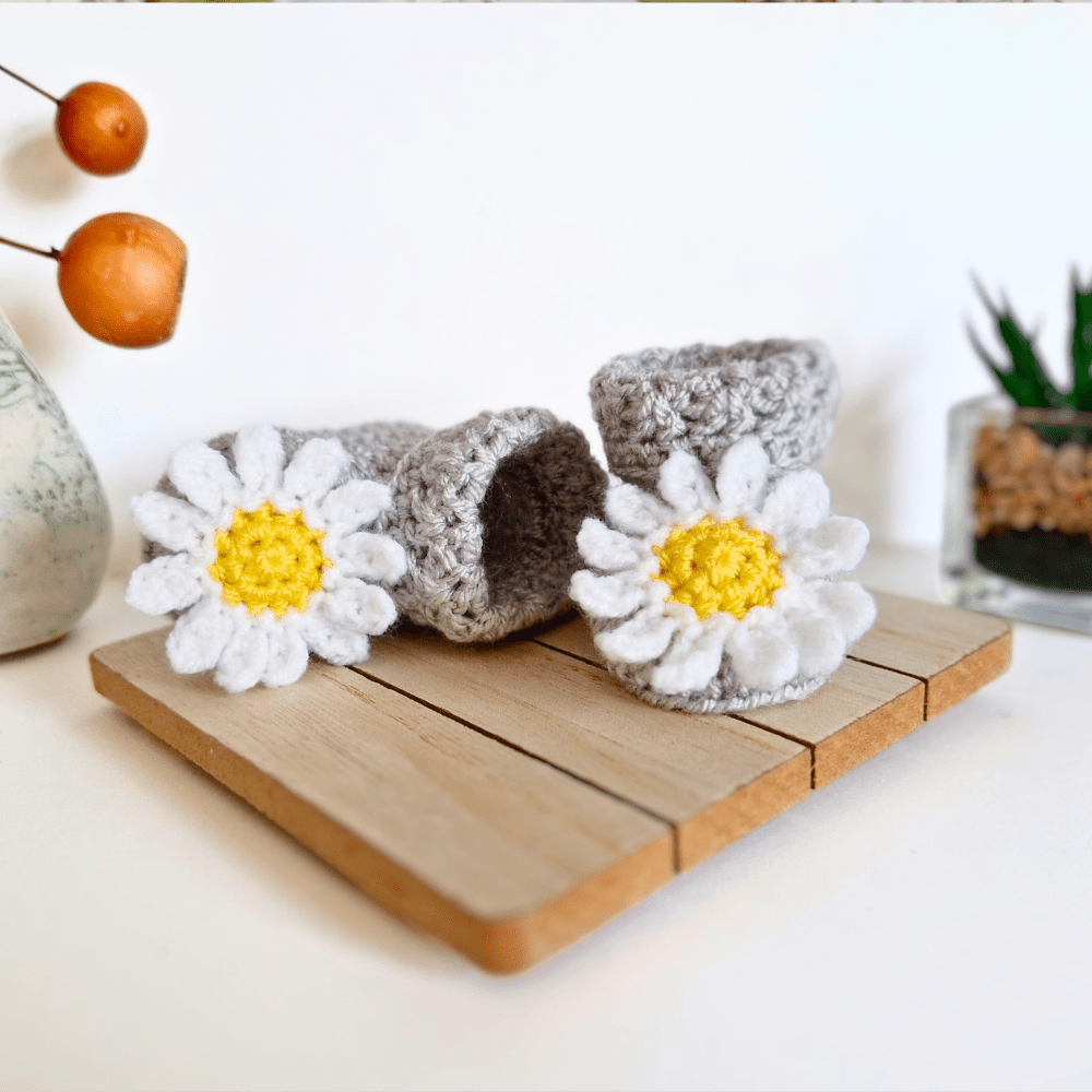 Handmade Crochet Daisy Baby Hat and Booties Set - Twisted by the Sea
