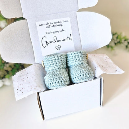 Grandparents To Be Pregnancy Announcement Gift – Crochet Baby Booties