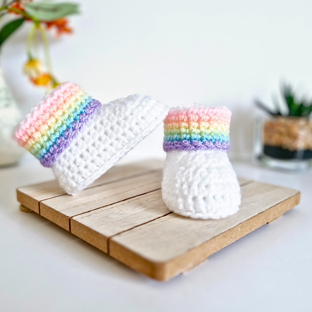 Rainbow Crochet Baby Booties, Sizes Newborn to 6 Months