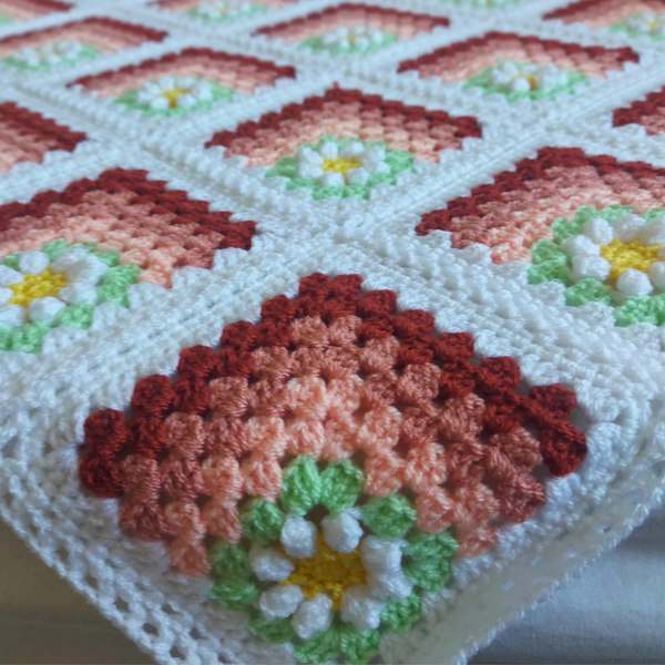 Handcrafted Daisy Granny Square Baby Blanket – 
