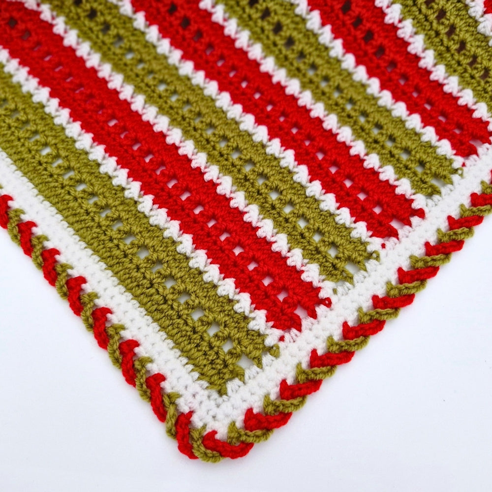 Handmade Crochet Christmas Baby Blanket – Red, Green & White