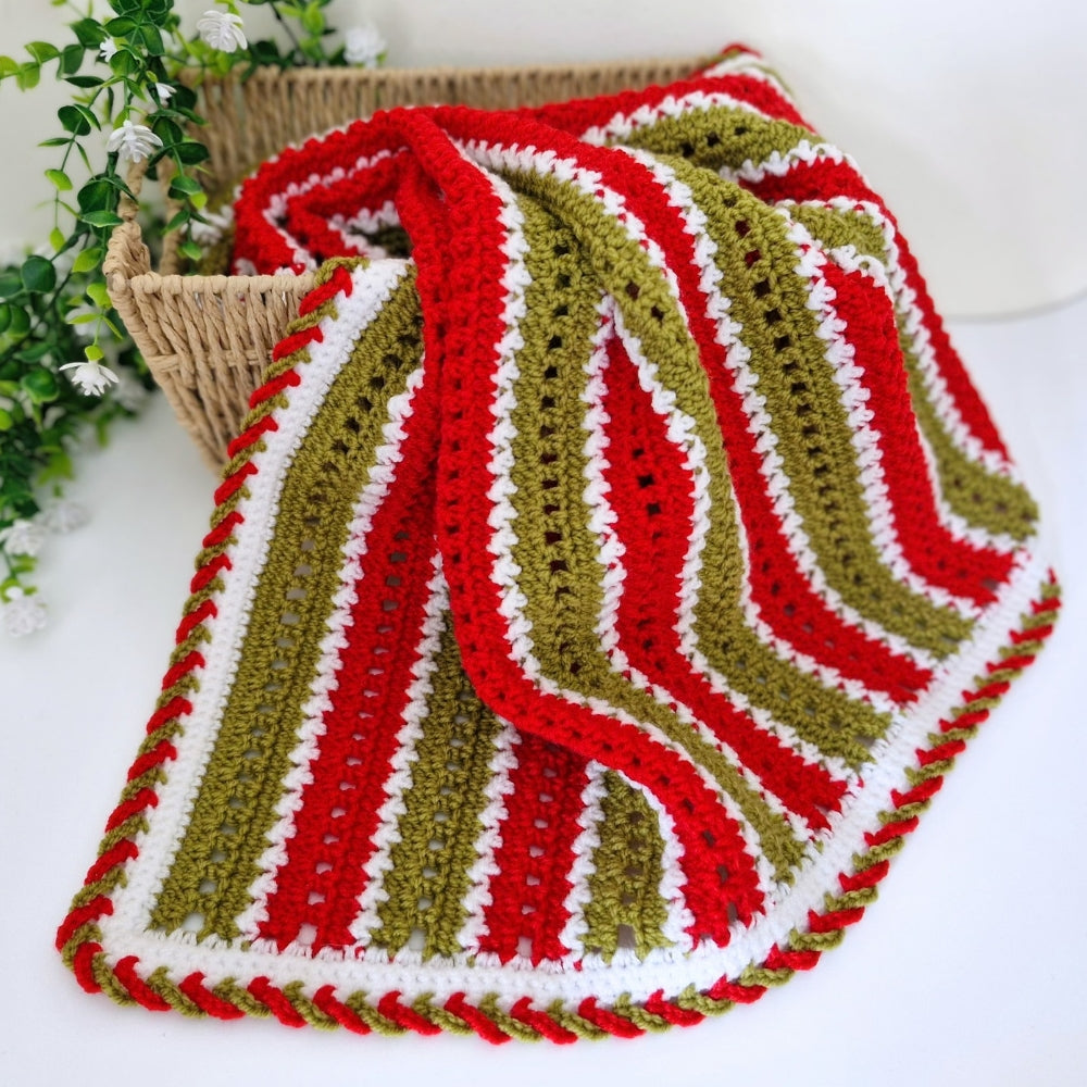 Handmade Crochet Christmas Baby Blanket – Red, Green & White