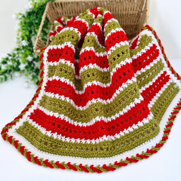 Handmade Crochet Christmas Baby Blanket – Red, Green & White