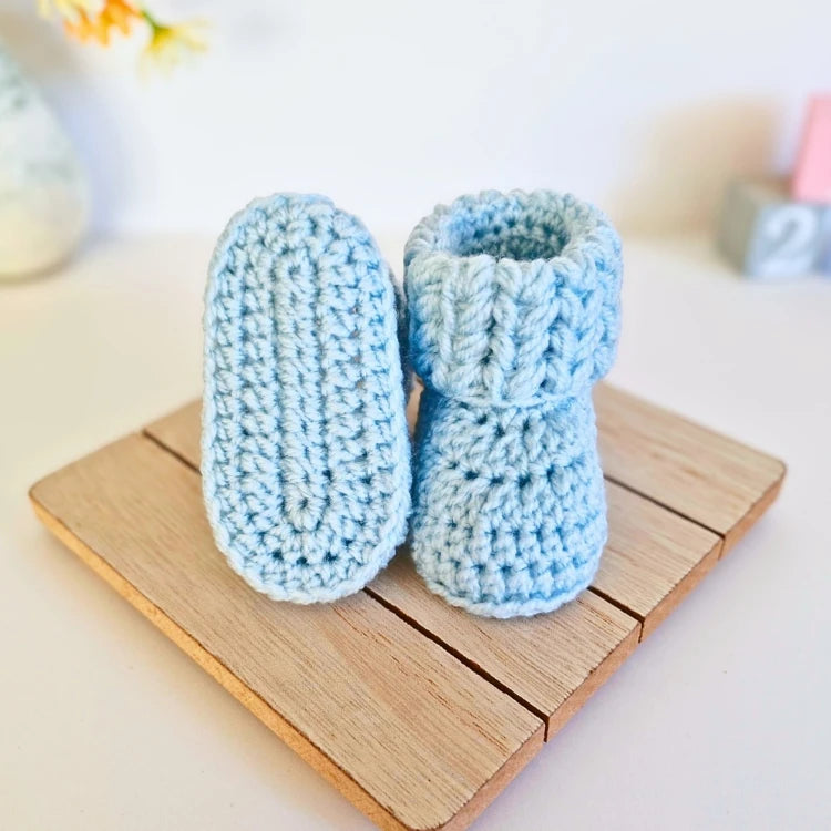 Handmade Crochet Baby Booties with Textured V Stitch Cuff - Twisted by the Sea