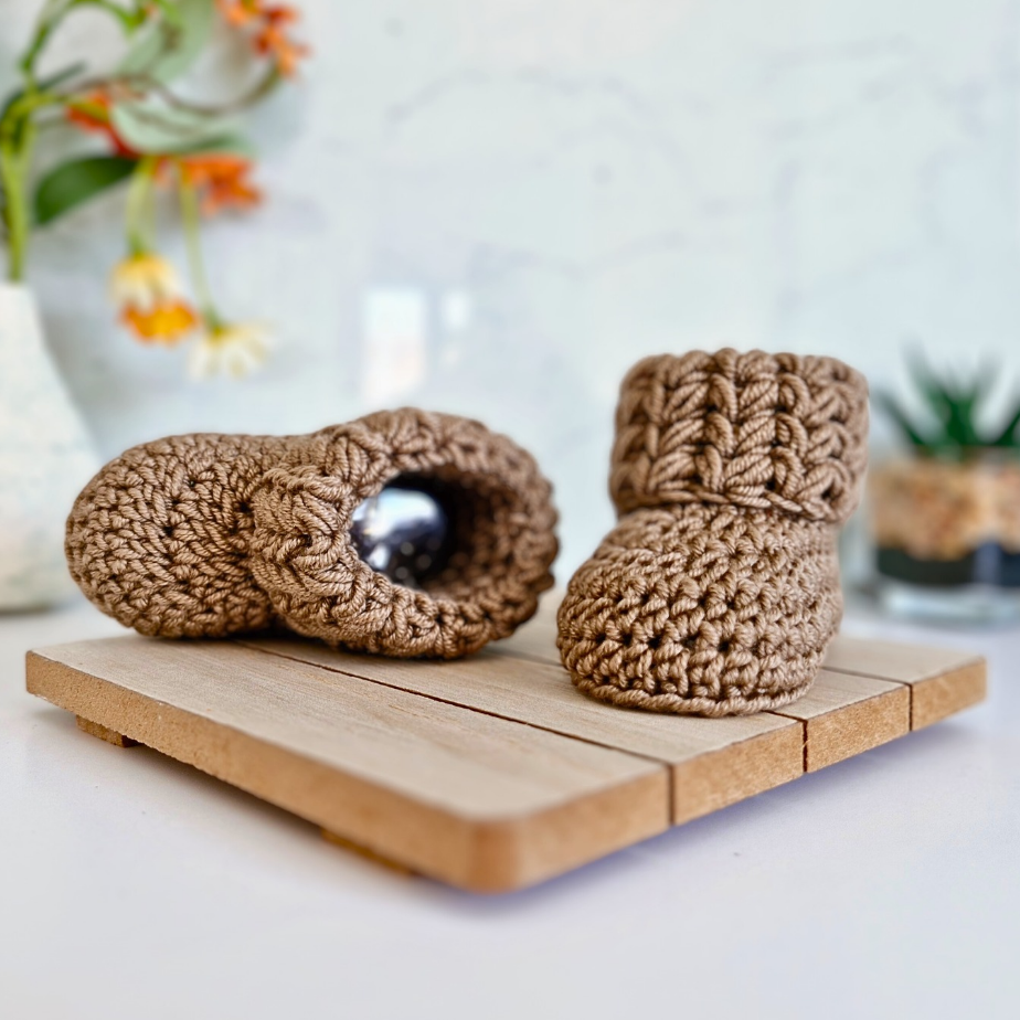 Handmade Crochet Baby Booties with Textured V Stitch Cuff