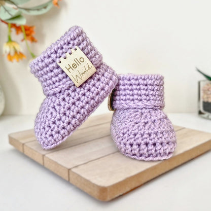 Hello World Crochet Baby Booties – 0-6 Months Gift