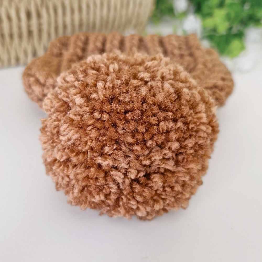 Newborn Crochet Pom Pom Hat – Mocha Brown