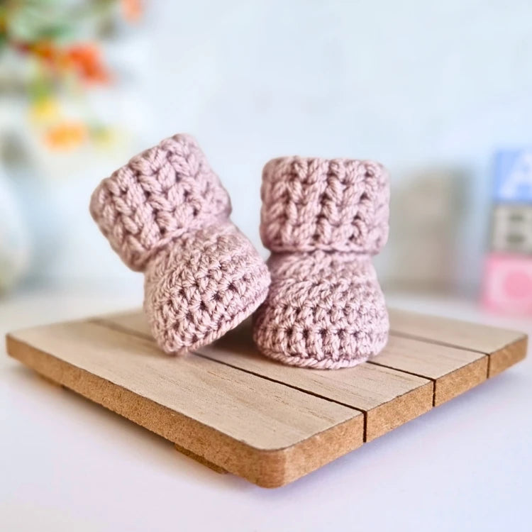 Handmade Crochet Baby Booties with Textured V Stitch Cuff - Twisted by the Sea