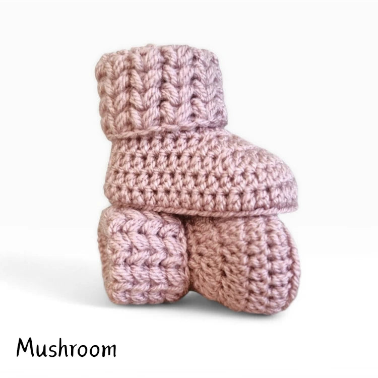 Handmade Crochet Baby Booties with Textured V Stitch Cuff - Twisted by the Sea