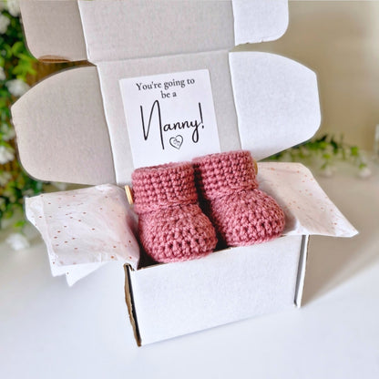 Nanny Pregnancy Announcement Gift – Crochet Baby Booties