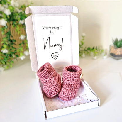 Nanny Pregnancy Announcement Gift – Crochet Baby Booties