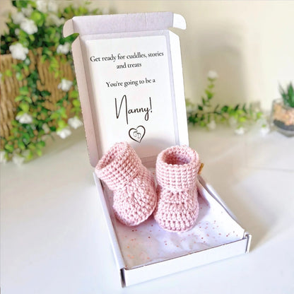 Nanny Pregnancy Announcement Gift – Crochet Baby Booties