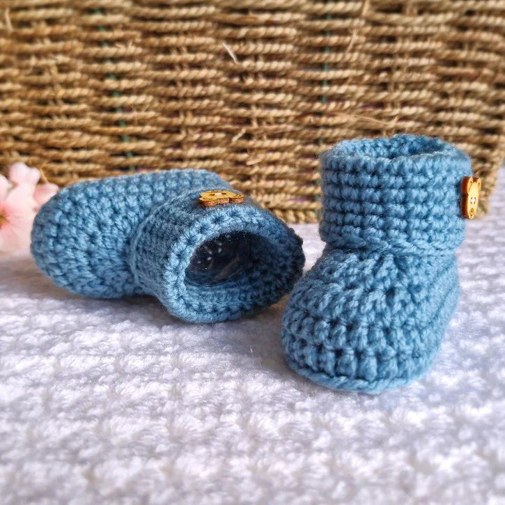 Handmade Crochet Baby Booties with Teddy Button - Sizes Newborn, 0-3 and 3-6 Months - Twisted by the Sea