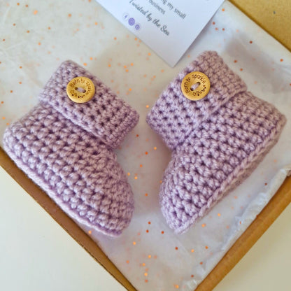Newborn Crochet Hat and Booties Set in Heather