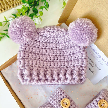 Newborn Crochet Hat and Booties Set in Heather