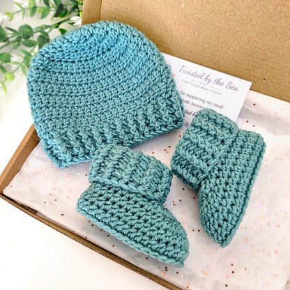 Crochet Newborn Hat and Booties Gift Set – Coastal Tide