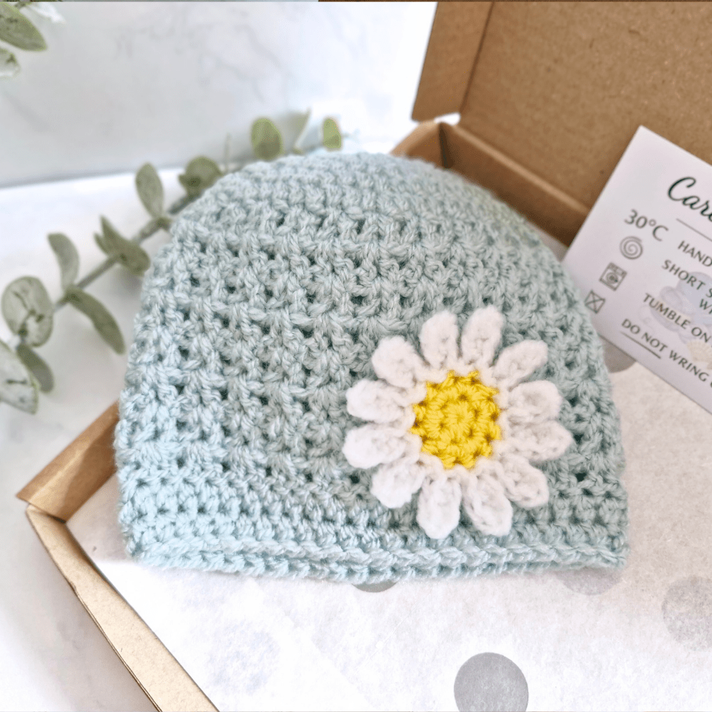 Crochet Baby Hat and Booties Set Daisy Design Newborn to 6 Months - Twisted by the Sea