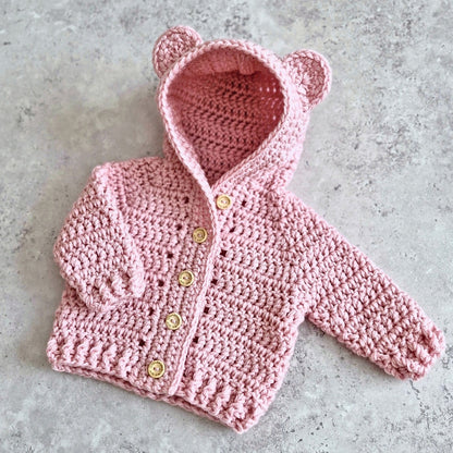Pink Crochet Teddy Bear Hooded Cardigan – Newborn