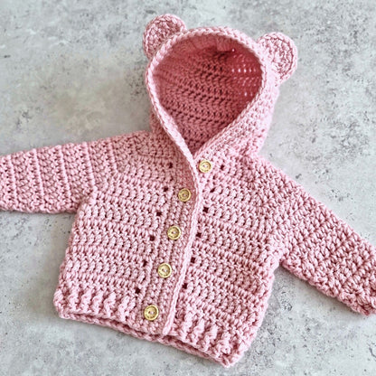 Pink Crochet Teddy Bear Hooded Cardigan – Newborn