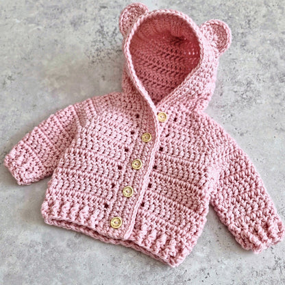 Pink Crochet Teddy Bear Hooded Cardigan – Newborn