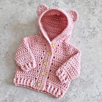 Pink Crochet Teddy Bear Hooded Cardigan – Newborn